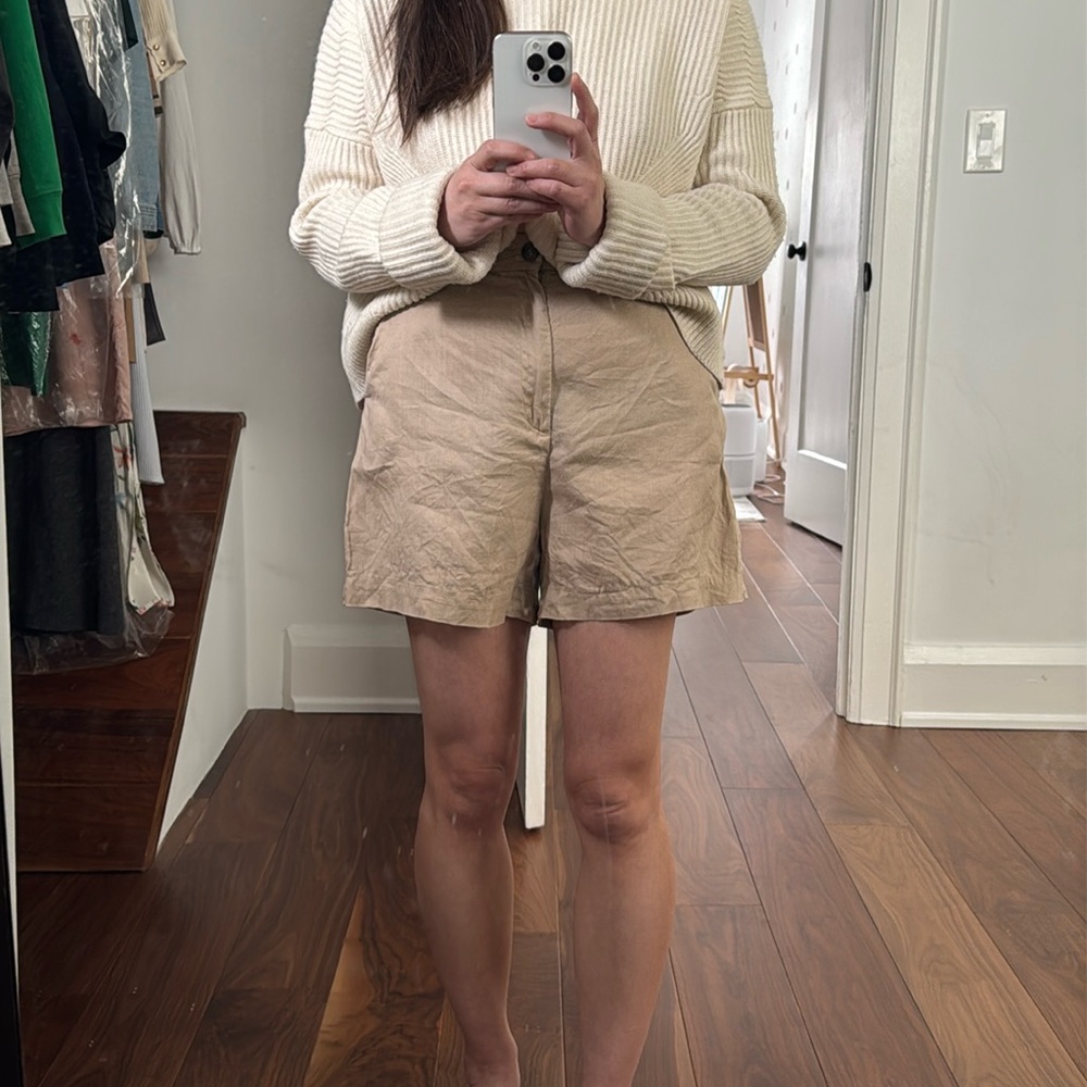 & Other Stories Paris Atelier Khaki Linen High Waisted Shorts